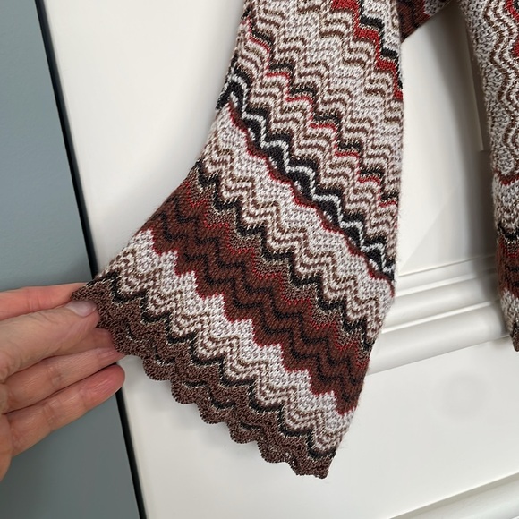 Nic + Zoe Open Front Sweater/Cardi Petite Small Brown/White/Red Pattern - Picture 4 of 6